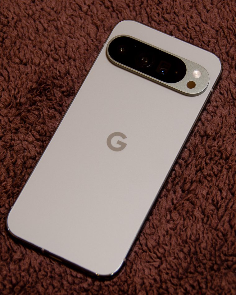 Back of the Pixel 9 Pro XL, showing the horizontal camera bar with three lenses and sensor